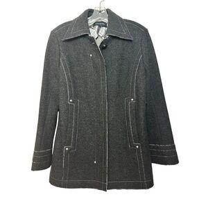 Jones New York Wool Mid Length Button Up Unlined Charcoal Grey Jacket Coat